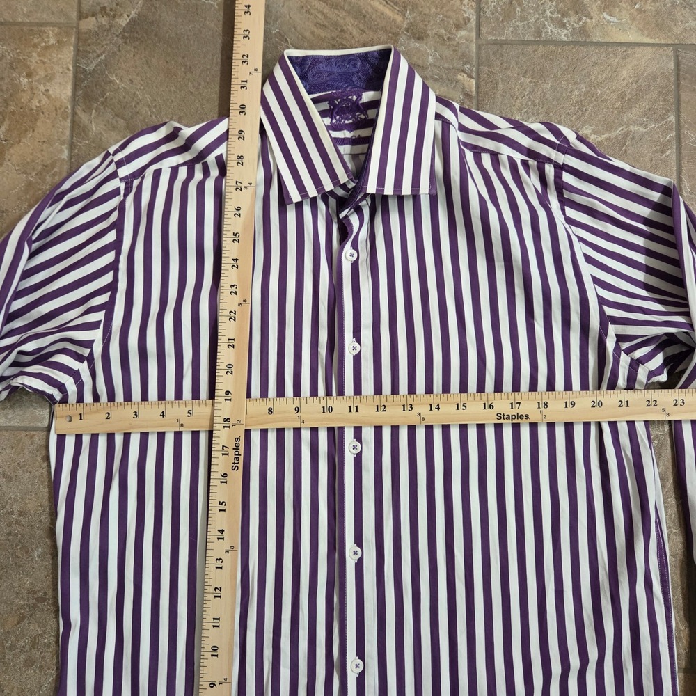 English Laundry Mens Striped Dress Shirt Purple White Button Down 16 1/2 34 35 - Picture 3 of 10